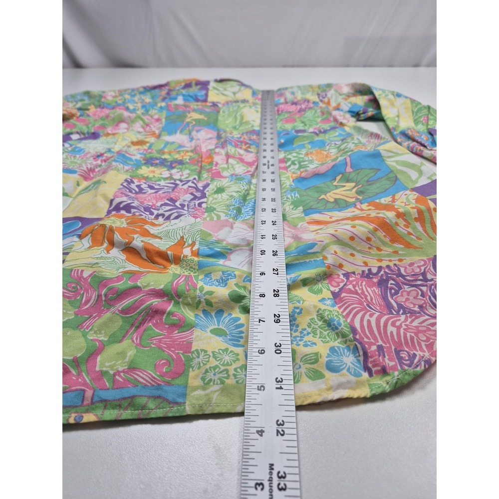 Lilly Pulitzer Shirt Womens M Multicolor Floral Patchwork Button Up Top Blouse - Picture 8 of 11